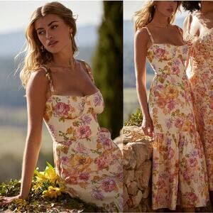 House of CB Elia Midi Dress Womens Large Swiftie Milkmaid Whimsical Cottagecore